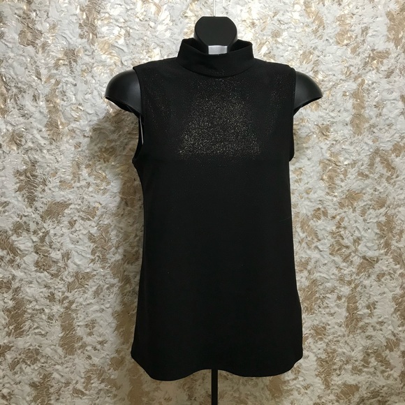 Black Sleeveless Turtleneck Top wit Gold Sparkles - Picture 1 of 5
